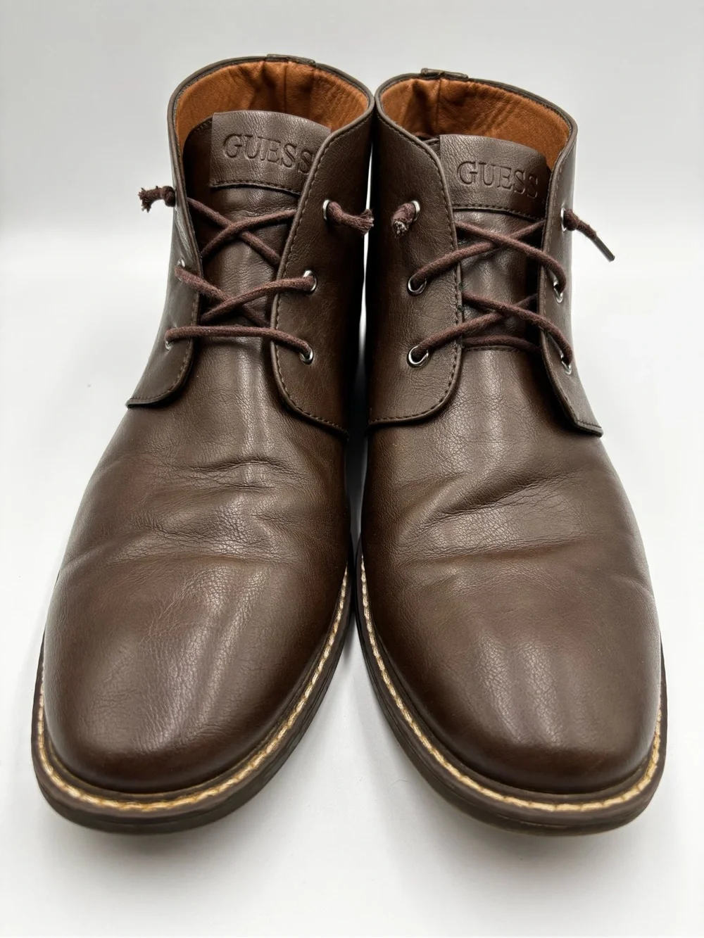 Guess Men's Joey Casual Chukka Ankle Boots Brown Faux Leather Size 12